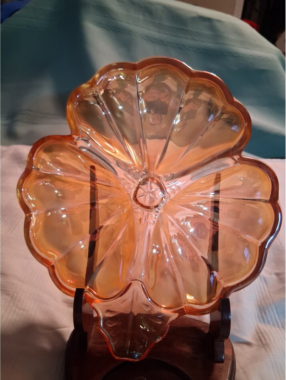 Vintage Pink Glass Serving Plate with Leaf Design